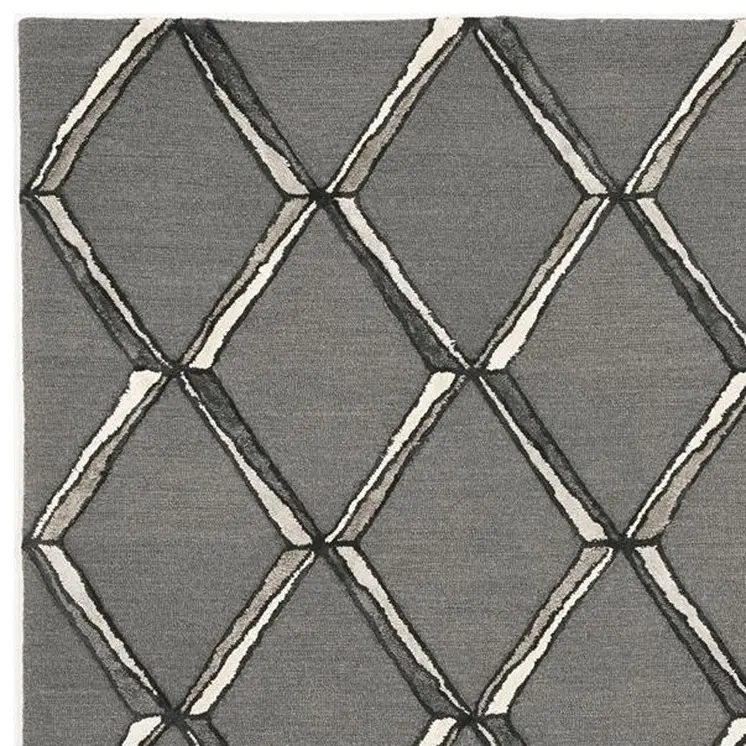 5' X 7' Gray Wool Geometric Hand Tufted Area Rug