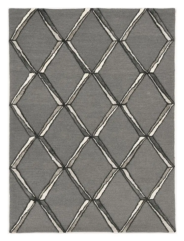 5' X 7' Gray Wool Geometric Hand Tufted Area Rug