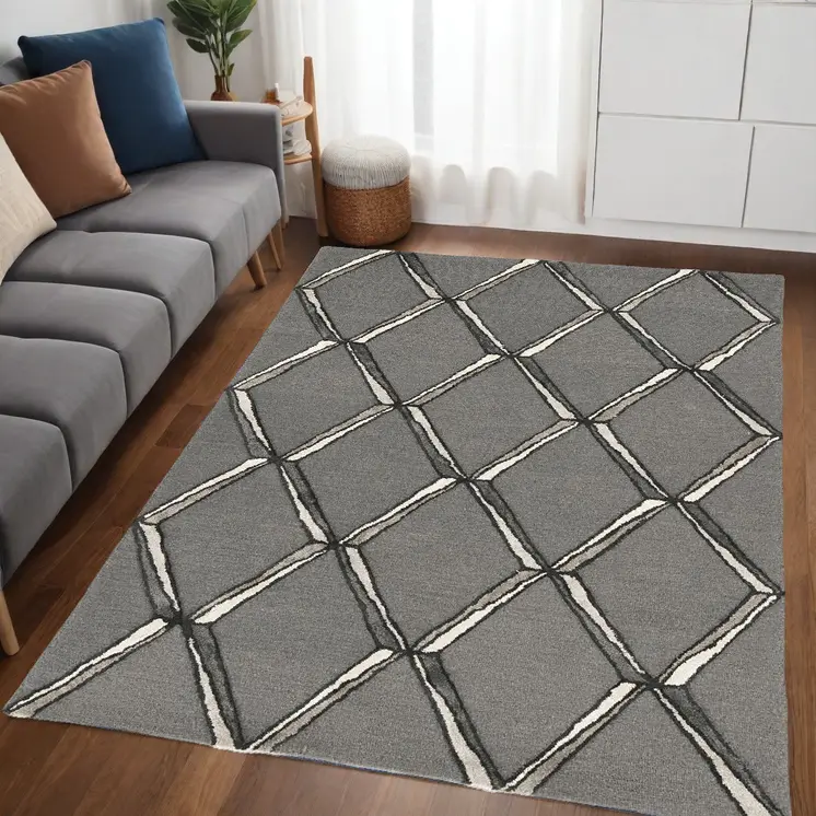 5' X 7' Gray Wool Geometric Hand Tufted Area Rug