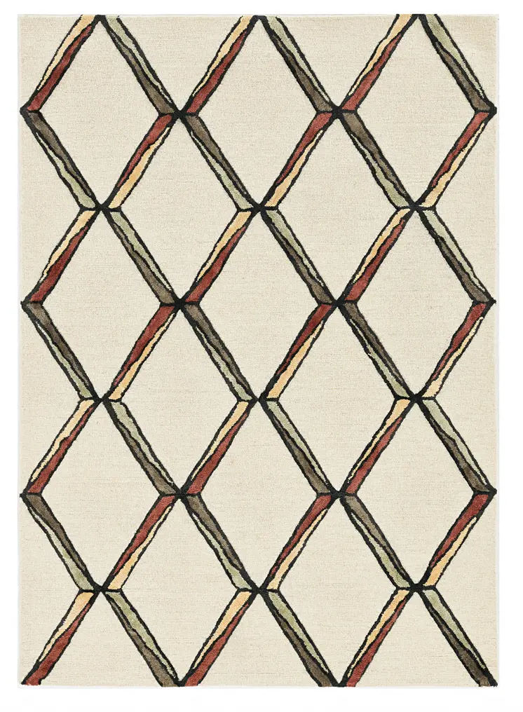 12' X 15' Beige Rust And Gold Wool Geometric Hand Tufted Area Rug