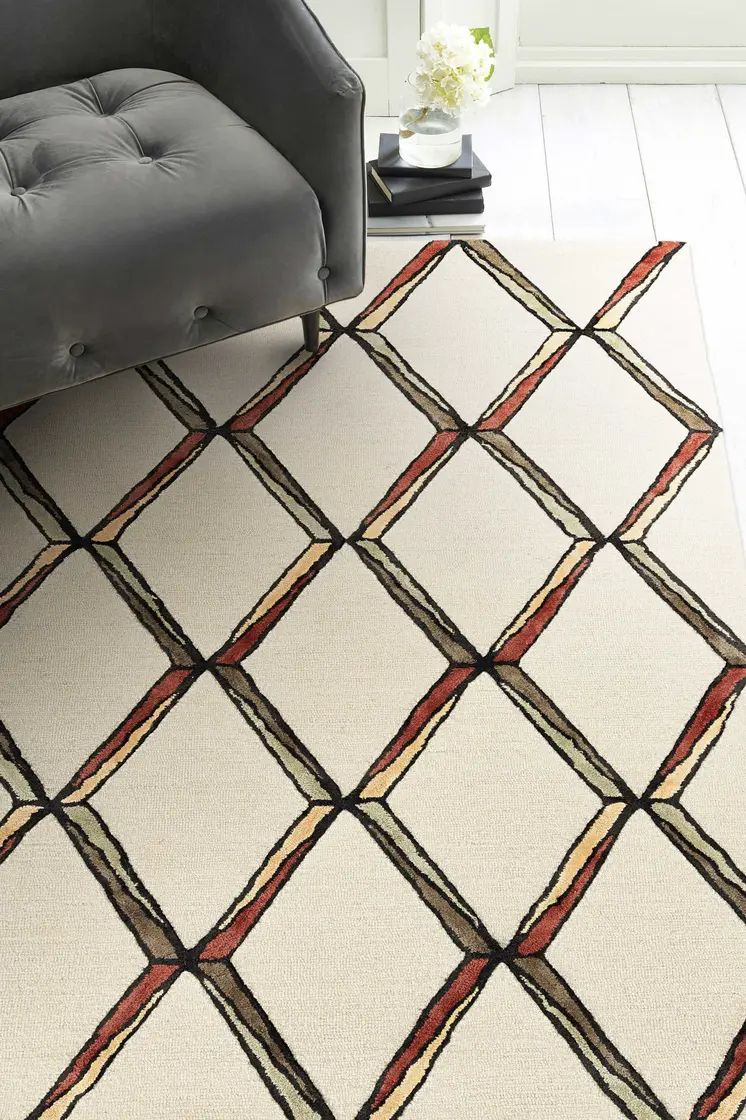 8' Gold And Ivory Wool Geometric Hand Tufted Runner Rug