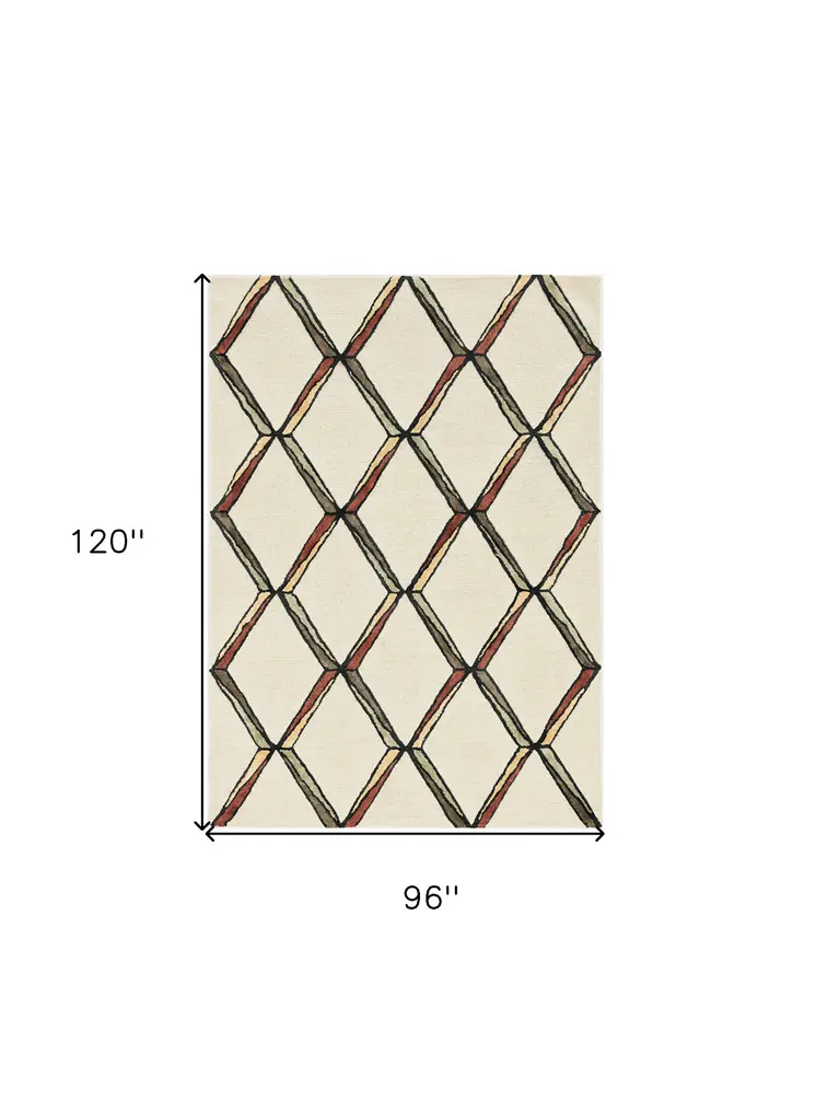 8' X 10' Beige Rust and Gold Wool Geometric Hand Tufted Area Rug