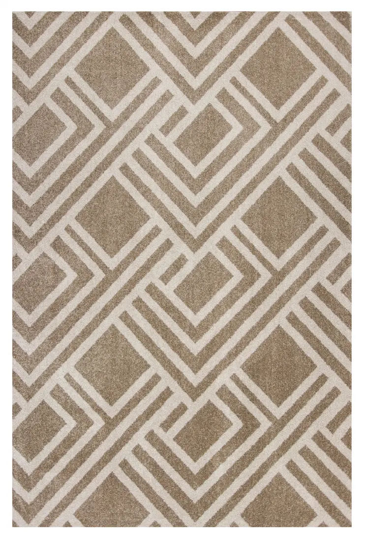 7' X 10' Beige and Ivory Geometric Indoor Outdoor Area Rug