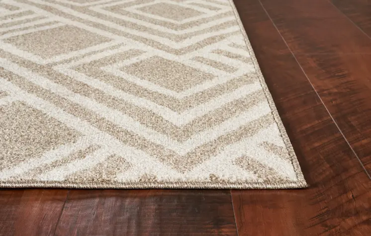 7' X 10' Beige and Ivory Geometric Indoor Outdoor Area Rug