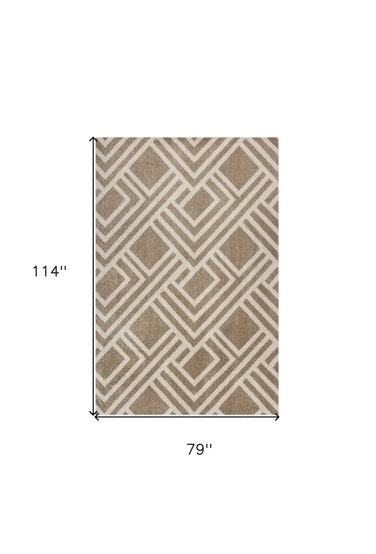7' X 10' Beige and Ivory Geometric Indoor Outdoor Area Rug