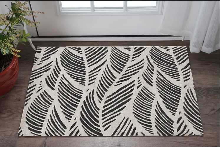 3' X 5' Black And White Floral Indoor Outdoor Area Rug