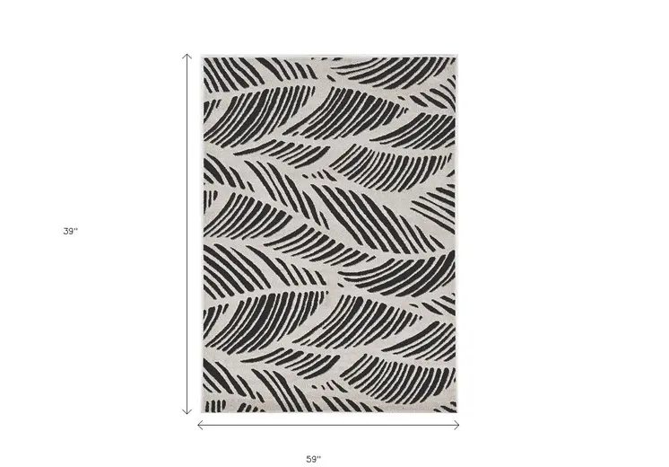 3' X 5' Black And White Floral Indoor Outdoor Area Rug
