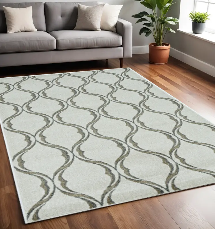 5' X 8' Sand Wavy Lines Area Rug