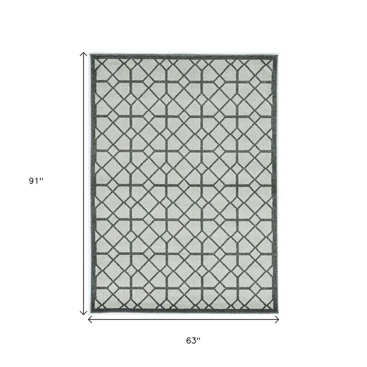 5' X 8'  Ivory Or Grey Geometric Tiles Area Rug
