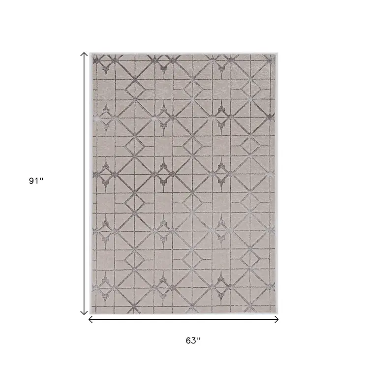 5' X 8' Ivory And Silver Geometric Area Rug