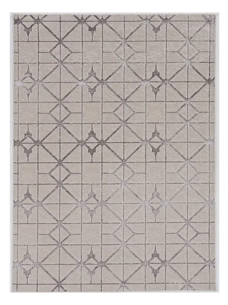 7' X 10' Ivory And Silver Geometric Area Rug