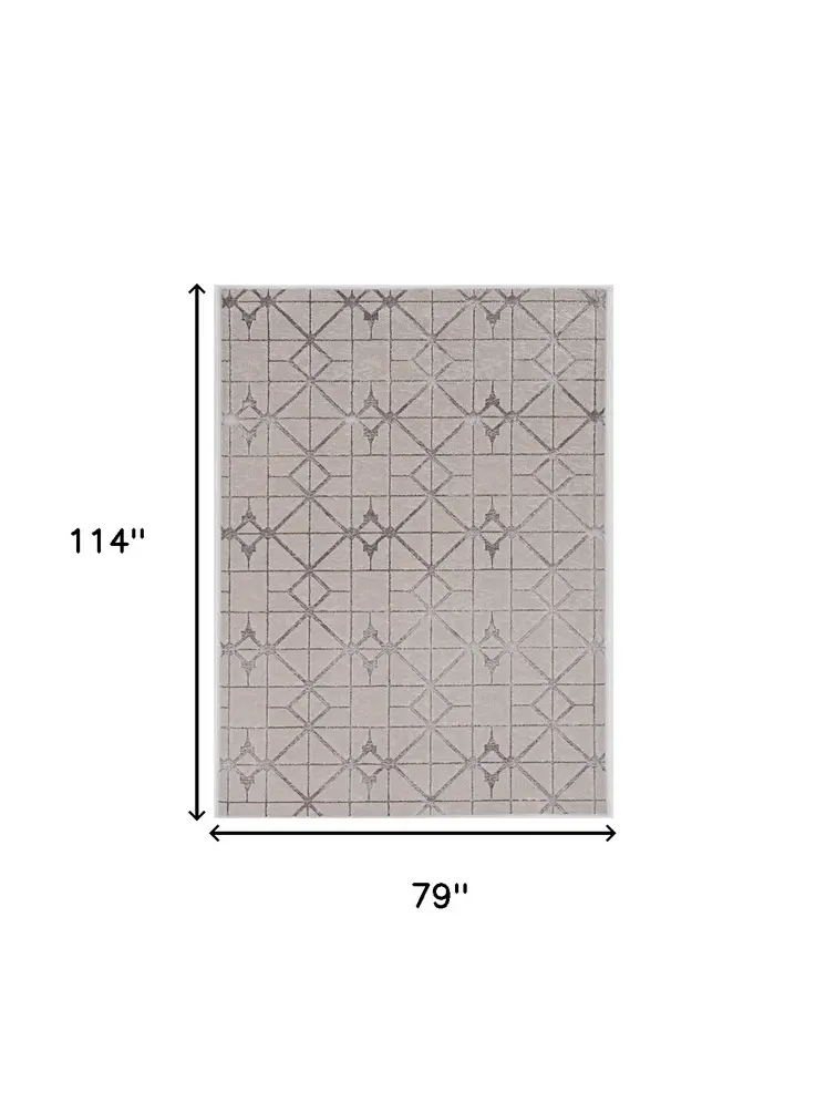7' X 10' Ivory And Silver Geometric Area Rug