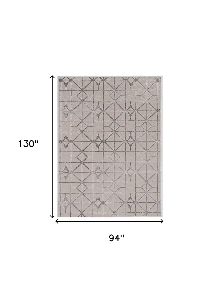 8' X 11' Ivory And Silver Geometric Area Rug