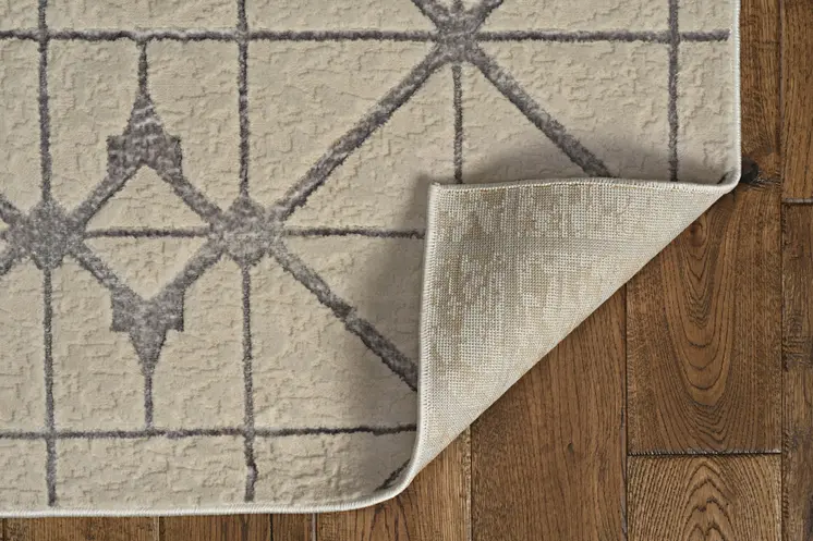 10' X 13' Ivory Silver Machine Woven Geometric Indoor Area Rug