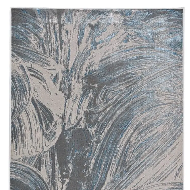 3' X 5' Silver Or Blue Abstract Brushstrokes Area Rug