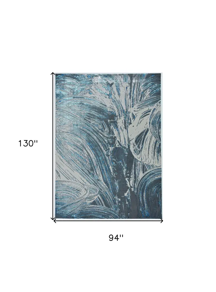 8' X 11' Blue And Silver Abstract Area Rug