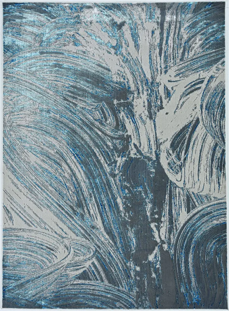 10' X 13' Blue And Silver Abstract Area Rug