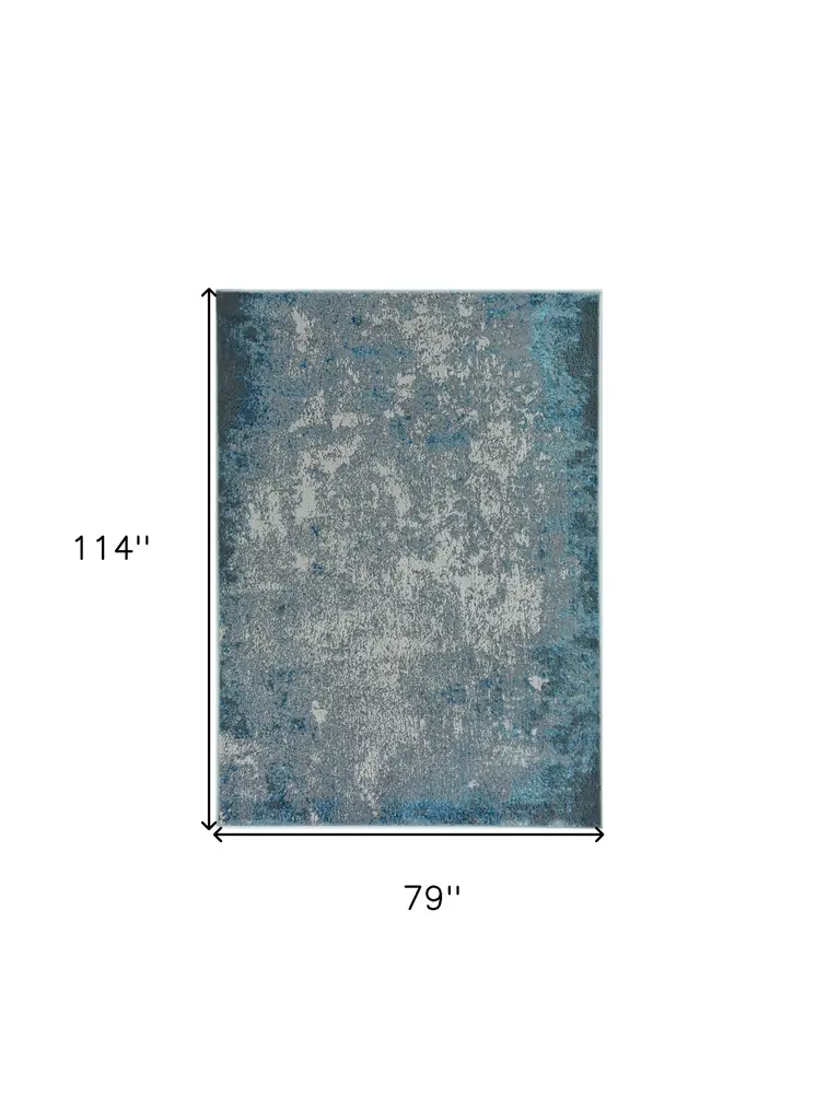 7' X 10' Blue And Silver Abstract Area Rug
