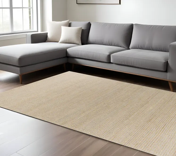 8' X 11' Tan And Ivory Wool Hand Woven Area Rug