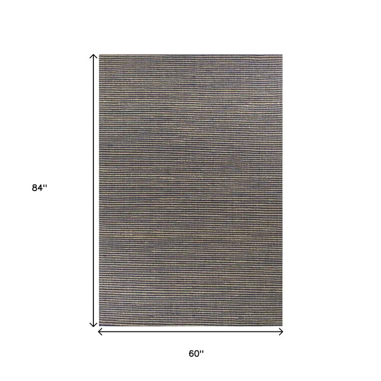 5' X 7' Blue Wool Hand Woven Area Rug