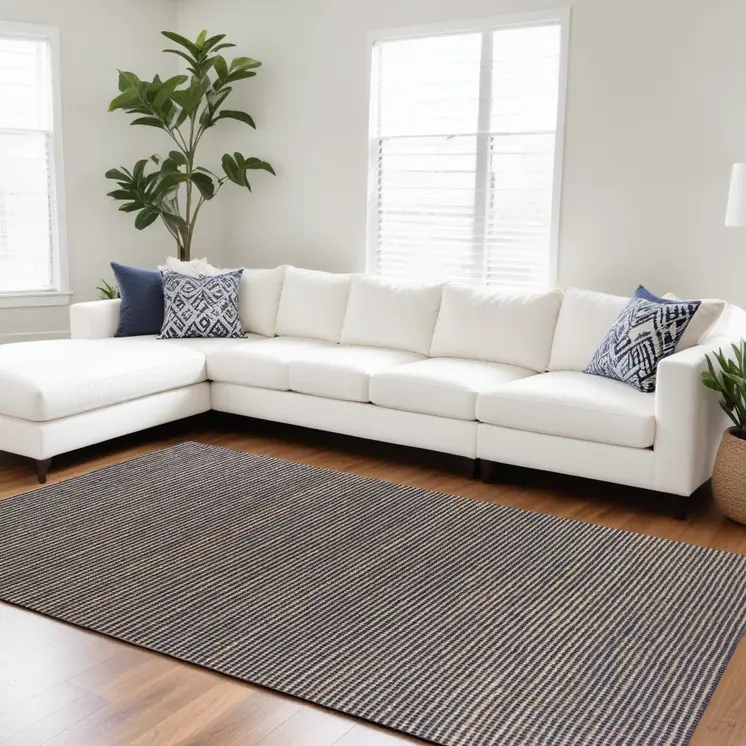 8' X 11' Blue And Beige Hand Woven Area Rug
