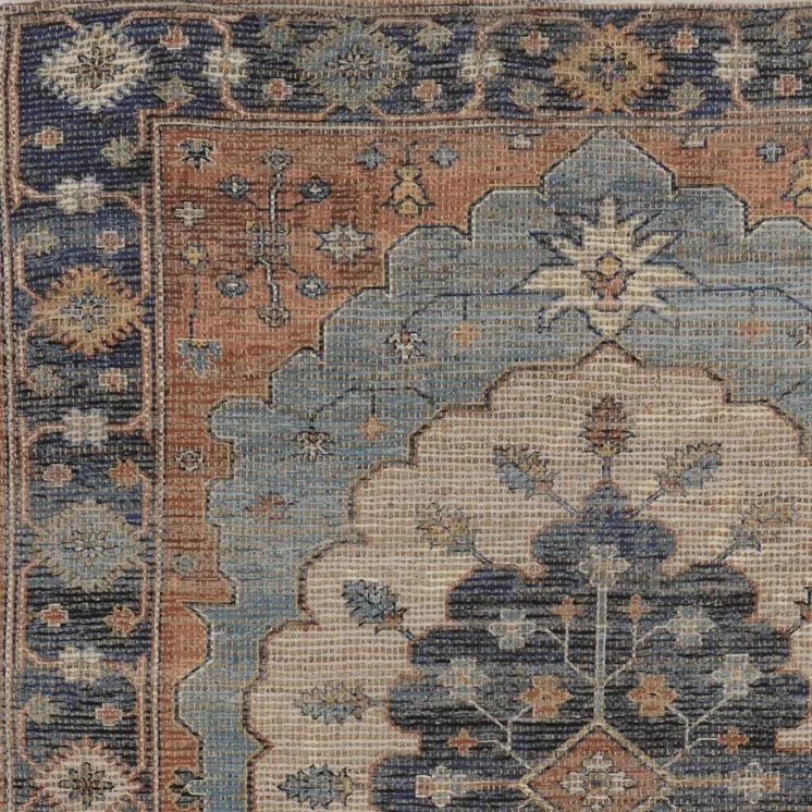 9' X 12' Blue Jute Medallion Hand Woven Area Rug