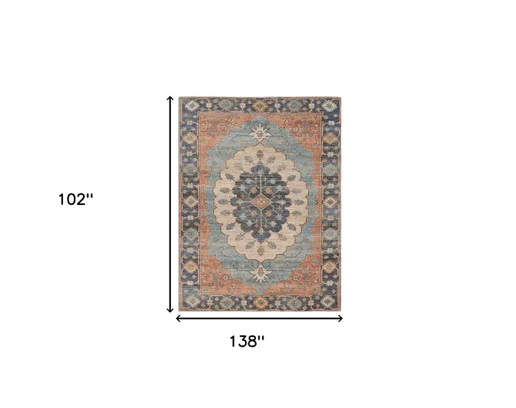 9' X 12' Blue Jute Medallion Hand Woven Area Rug