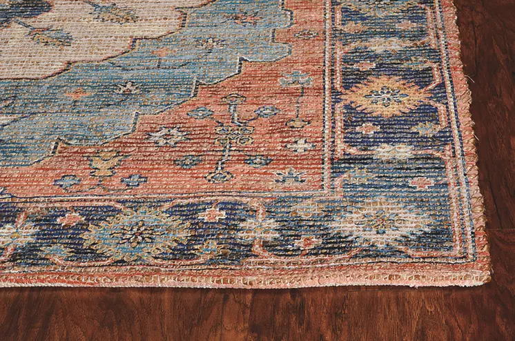 9' X 12' Blue Jute Medallion Hand Woven Area Rug