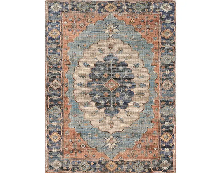 9' X 12' Blue Jute Medallion Hand Woven Area Rug