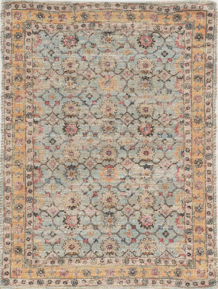 2' X 4' Blue and Orange Floral Hand Woven Area Rug