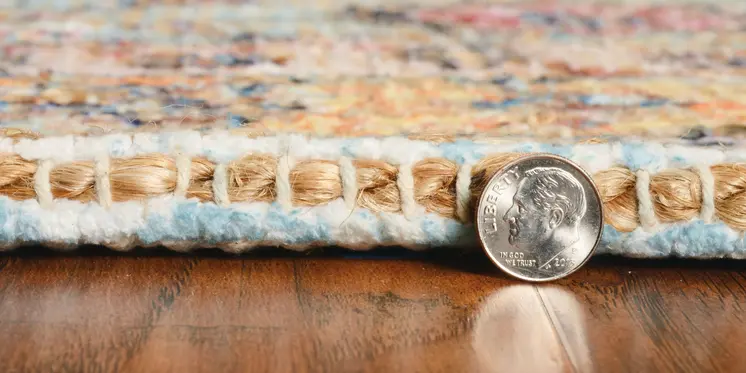 2' X 4' Blue and Orange Floral Hand Woven Area Rug