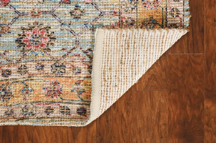 2' X 4' Blue and Orange Floral Hand Woven Area Rug