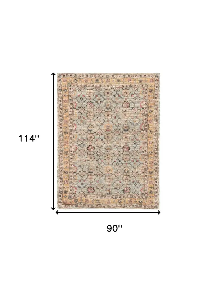 8' X 10' Blue And Beige Jute Floral Hand Woven Area Rug