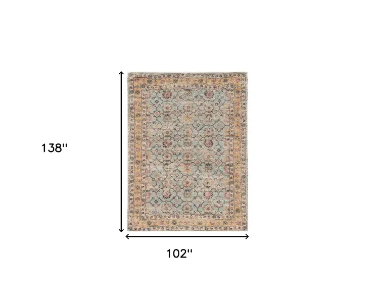 9' X 12' Blue And Beige Jute Floral Hand Woven Area Rug
