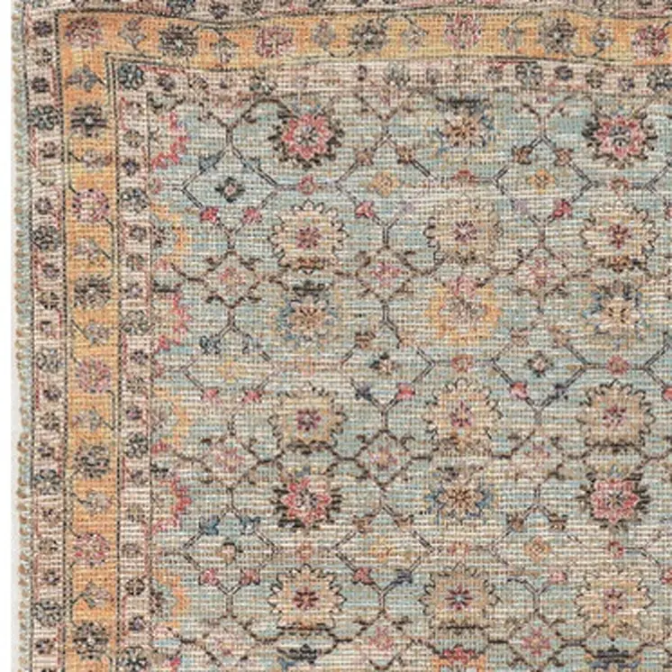 9' X 12' Blue And Beige Jute Floral Hand Woven Area Rug