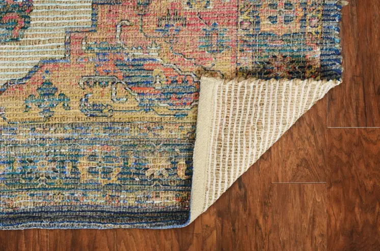 2' X 4' Blue and Ivory Medallion Hand Woven Distressed Area Rug