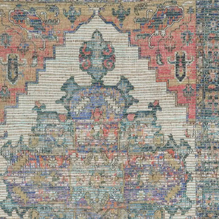 2' X 4' Blue and Ivory Medallion Hand Woven Distressed Area Rug