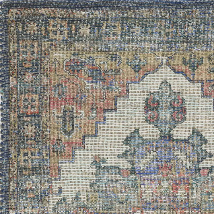 9' X 12' Blue And Orange Jute Medallion Hand Woven Area Rug