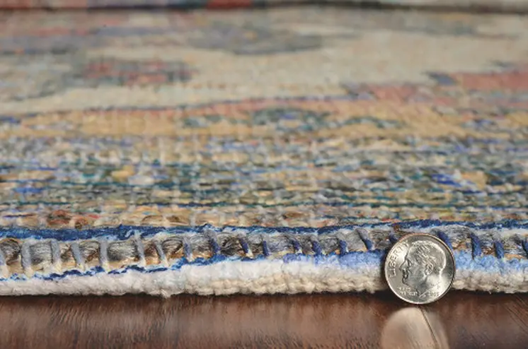 9' X 12' Blue And Orange Jute Medallion Hand Woven Area Rug