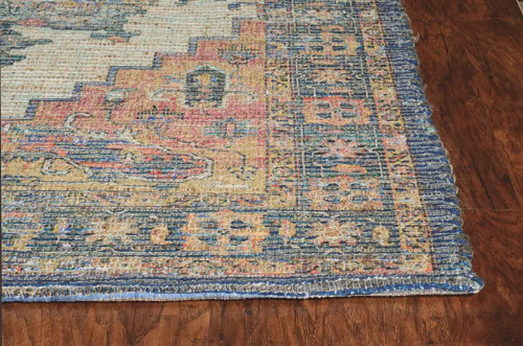 9' X 12' Blue And Orange Jute Medallion Hand Woven Area Rug