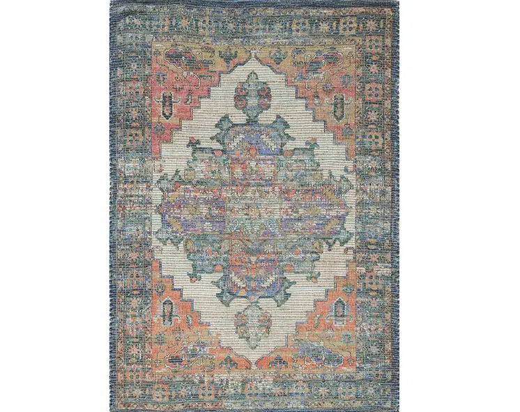 9' X 12' Blue And Orange Jute Medallion Hand Woven Area Rug