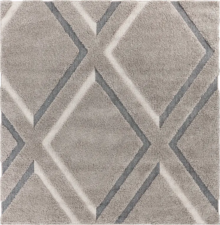 3' X 5' Gray Ivory And Teal Geometric Shag Area Rug