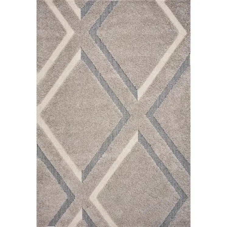 3' X 5' Gray Ivory And Teal Geometric Shag Area Rug