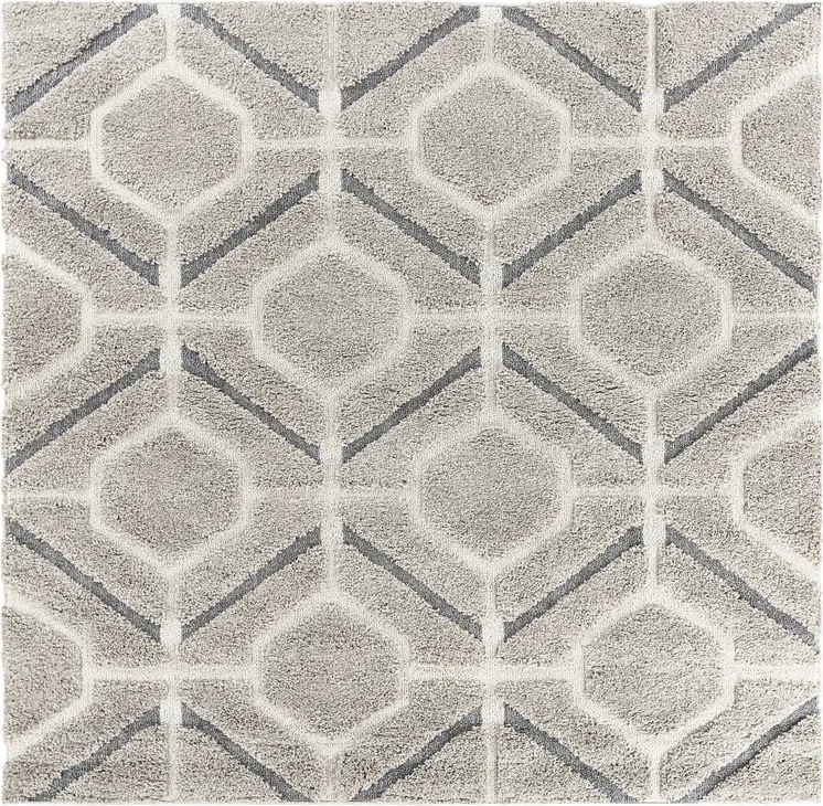 3' X 5' Light Gray Dark Gray And Teal Geometric Shag Area Rug