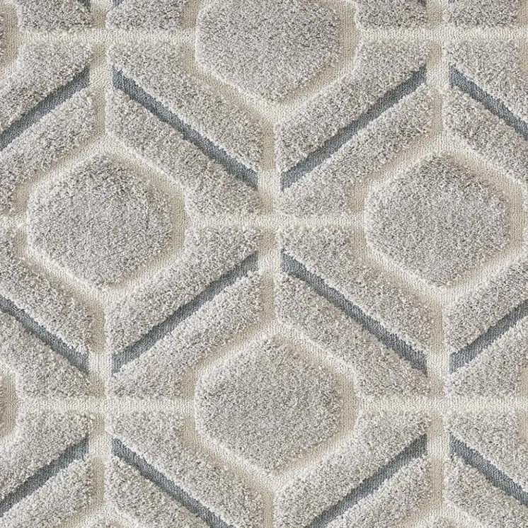 3' X 5' Light Gray Dark Gray And Teal Geometric Shag Area Rug
