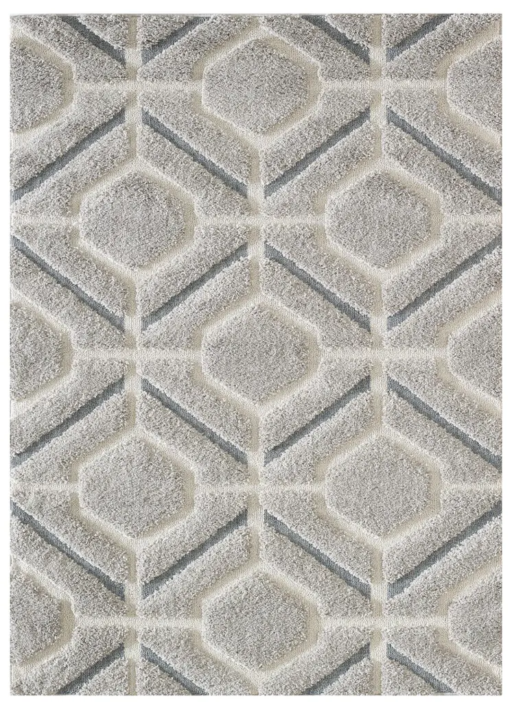 3' X 5' Light Gray Dark Gray And Teal Geometric Shag Area Rug