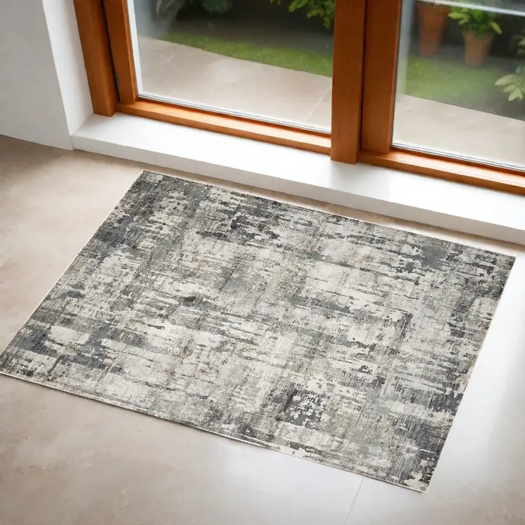 3' X 5' Light Gray And Dark Gray Abstract Distressed Area Rug