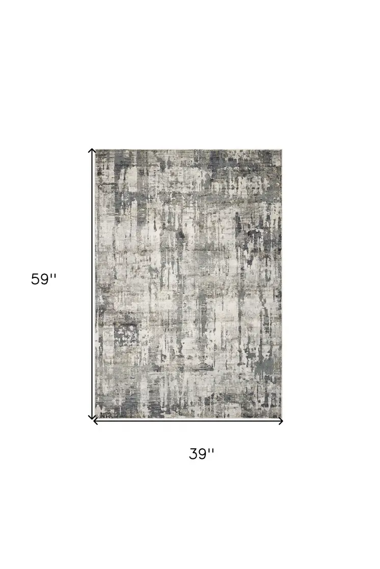 3' X 5' Light Gray And Dark Gray Abstract Distressed Area Rug
