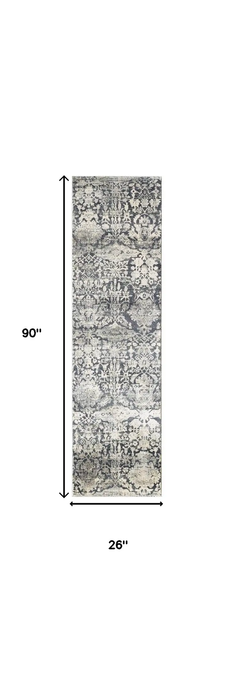 8' Gray Floral Runner Rug