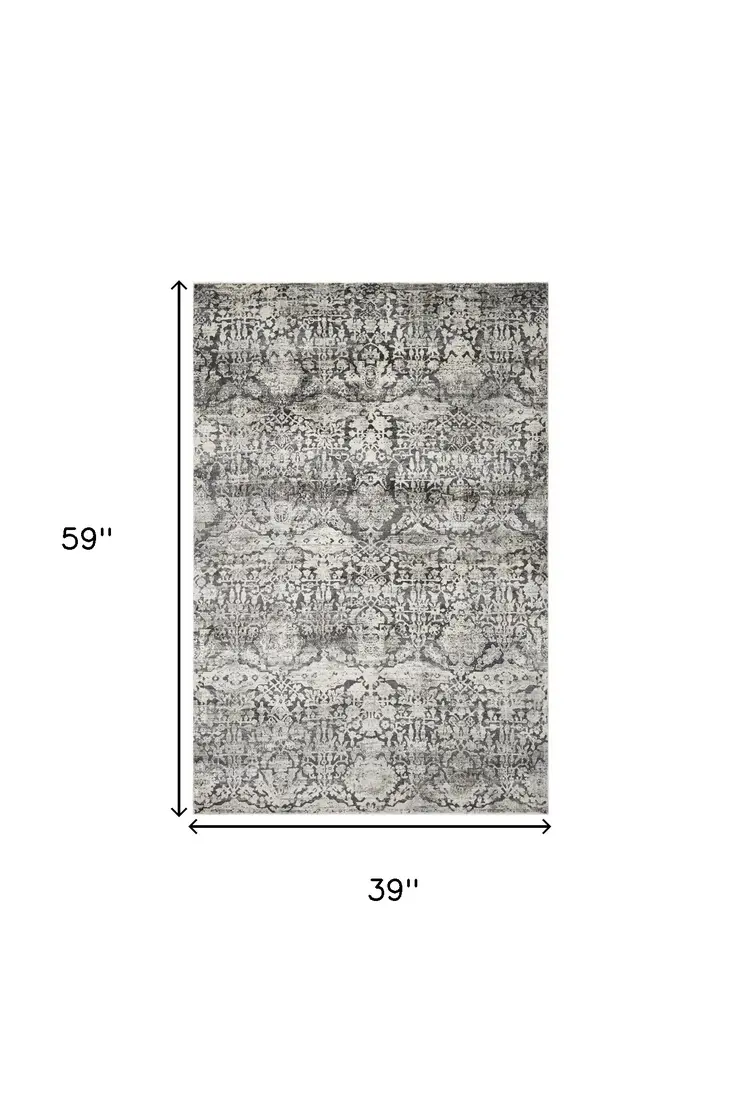 3' X 5' Gray Floral Area Rug